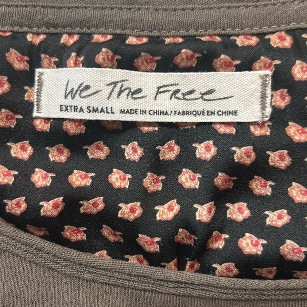 Free People We the Free Jade Floral Printed Sleeves Slouchy T-Shirt in Green -XS - Picture 7 of 7